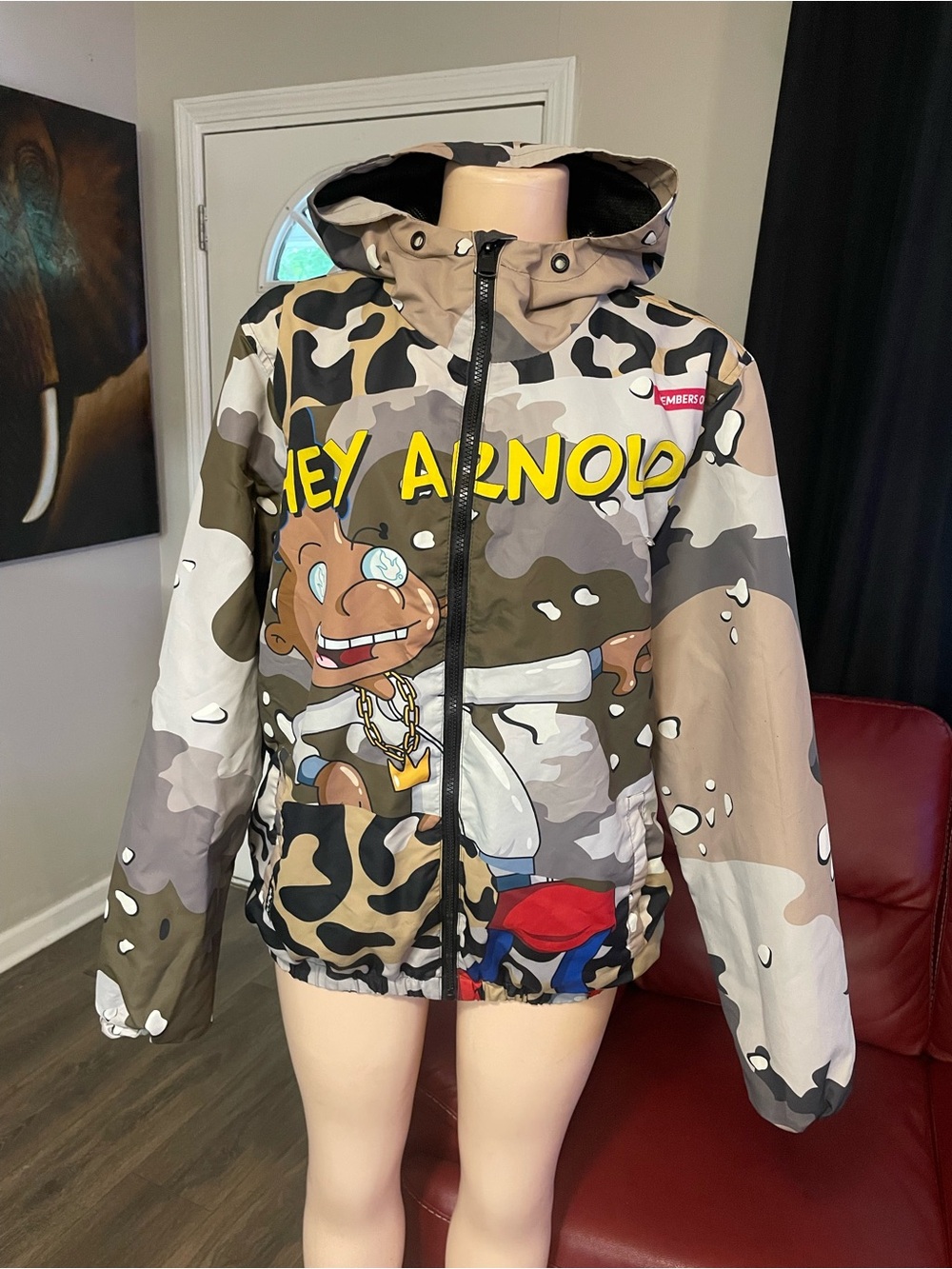 Members Only x Nickelodeon Hey Arnold jacket camo hoodie Med men’s graphic y2k